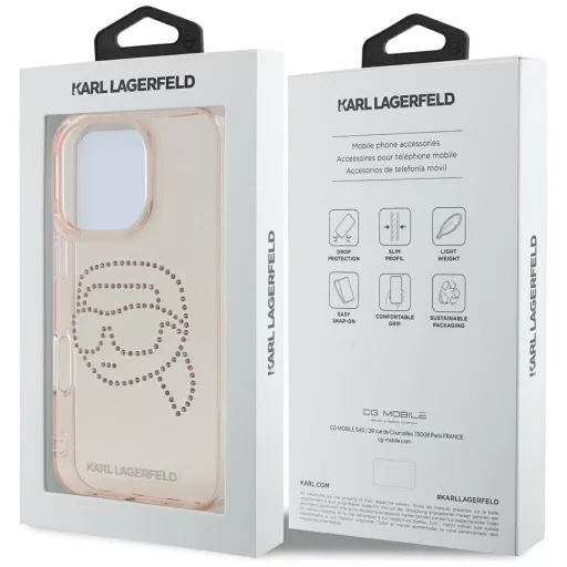 KARL LAGERFELD tok iPhone 16 Pro KLHCP16LHKHDCELP (IML Rhinestones S K Head) rózsaszín
