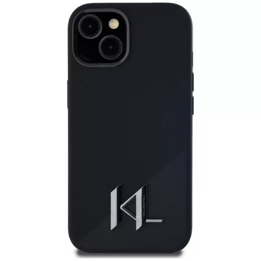 KARL LAGERFELD tok iPhone 15 Magsafe kompatibilis KLHMP15SSCMKMPCK (Silicone Initial Metal Logo) fekete
