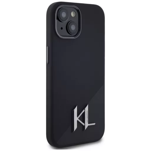 KARL LAGERFELD tok iPhone 15 Magsafe kompatibilis KLHMP15SSCMKMPCK (Silicone Initial Metal Logo) fekete