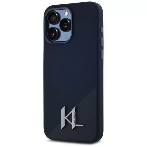 KARL LAGERFELD tok iPhone 15 Pro Max Magsafe kompatibilis KLHMP15XSCMKMPCK (Silicone Initial Metal Logo) fekete
