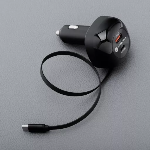 Forcell F-Energy autós töltő Alu USB-C + USB-A + visszahúzható USB-C kábel PD QC4.0 SFC2.0 3A 75W fekete