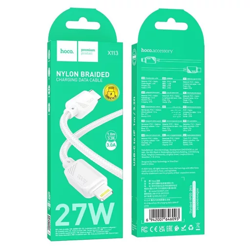 USB-C – Lightning kábel Hoco PD 27W 1 m X113 fehér