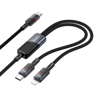   Hoco U139 2 az 1-ben USB-C töltőkábel (USB-C – USB-C + Lightning) 5A 100W 1,2 m fekete