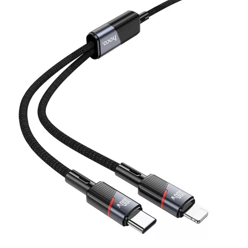 Hoco U139 2 az 1-ben USB-C töltőkábel (USB-C – USB-C + Lightning) 5A 100W 1,2 m fekete