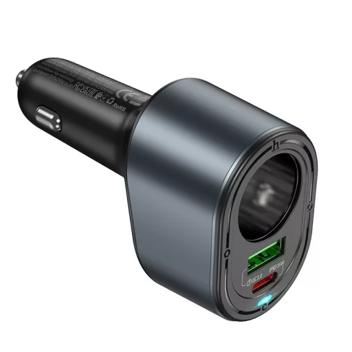 Hoco autós töltő USB-A + USB-C + szivargyújtó PD QC3.0 3A 35W Z56 fekete