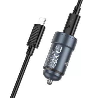   Hoco autós töltő USB-C QC3.0 PD 30W + USB-C – Lightning kábel Z57 fém szürke