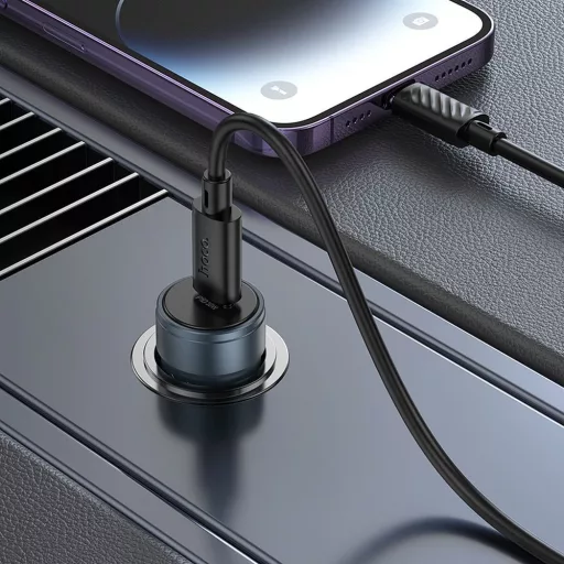Hoco autós töltő USB-C QC3.0 PD 30W + USB-C – Lightning kábel Z57 fém szürke
