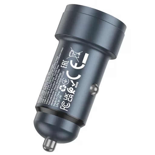 Hoco autós töltő USB-A + USB-C PD QC3.0 3A 30W Z57A fém szürke