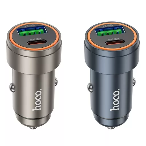 Hoco autós töltő USB-A + USB-C PD QC3.0 3A 30W Z57A fém szürke