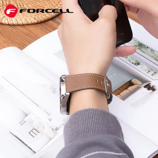 Forcell F-Design FS21 perforált eco-bőr szíj Samsung Galaxy Watch 22 mm barna