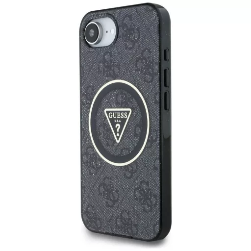 GUESS tok iPhone 16e (SE 4 2025) Magsafe kompatibilis GUHMPSE4HG4PRTGK (IML Metal Glitter 4G Circle Triangle) fekete