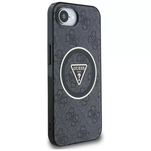 GUESS tok iPhone 16e (SE 4 2025) Magsafe kompatibilis GUHMPSE4HG4PRTGK (IML Metal Glitter 4G Circle Triangle) fekete