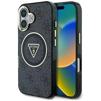   GUESS tok iPhone 16 Magsafe kompatibilis GUHMP16SHG4PRTGK (IML Metal Glitter 4G Circle Triangle) fekete