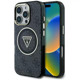   GUESS tok iPhone 16 Pro Magsafe kompatibilis GUHMP16LHG4PRTGK (IML Metal Glitter 4G Circle Triangle) Fekete