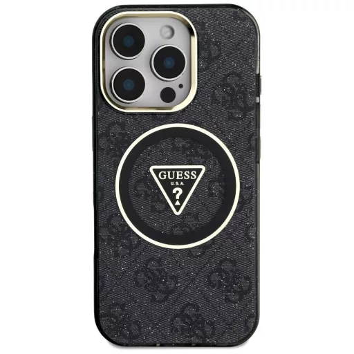 GUESS tok iPhone 16 Pro Magsafe kompatibilis GUHMP16LHG4PRTGK (IML Metal Glitter 4G Circle Triangle) Fekete