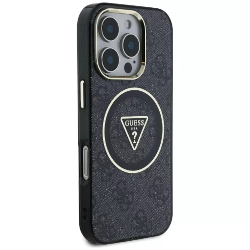 GUESS tok iPhone 16 Pro Magsafe kompatibilis GUHMP16LHG4PRTGK (IML Metal Glitter 4G Circle Triangle) Fekete
