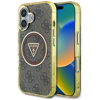   GUESS tok iPhone 16 Magsafe kompatibilis GUHMP16SHG4PRTGW (IML Metal Glitter 4G Circle Triangle) barna