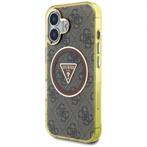 GUESS tok iPhone 16 Magsafe kompatibilis GUHMP16SHG4PRTGW (IML Metal Glitter 4G Circle Triangle) barna