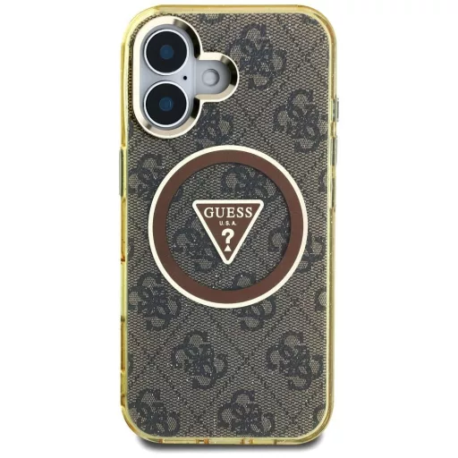 GUESS tok iPhone 16 Magsafe kompatibilis GUHMP16SHG4PRTGW (IML Metal Glitter 4G Circle Triangle) barna