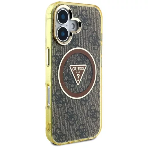 GUESS tok iPhone 16 Magsafe kompatibilis GUHMP16SHG4PRTGW (IML Metal Glitter 4G Circle Triangle) barna