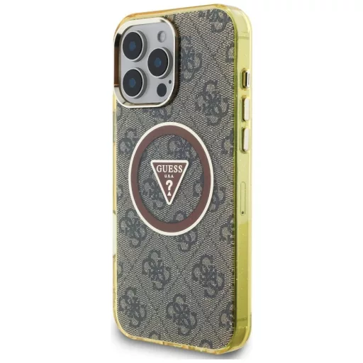 GUESS tok iPhone 16 Pro Magsafe kompatibilis GUHMP16LHG4PRTGW (IML Metal Glitter 4G Circle Triangle) barna