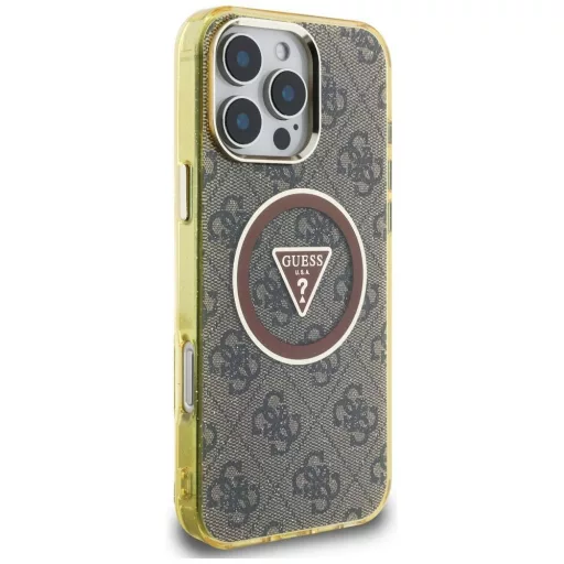 GUESS tok iPhone 16 Pro Magsafe kompatibilis GUHMP16LHG4PRTGW (IML Metal Glitter 4G Circle Triangle) barna