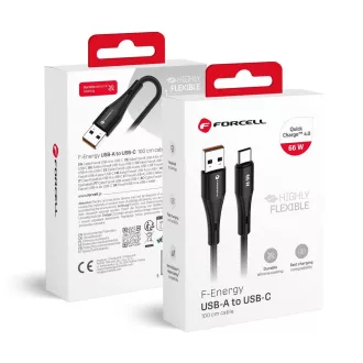   USB-A – USB-C töltőkábel Forcell F-Energy QC4.0 3A 66W szilikon 1 m C342 fekete