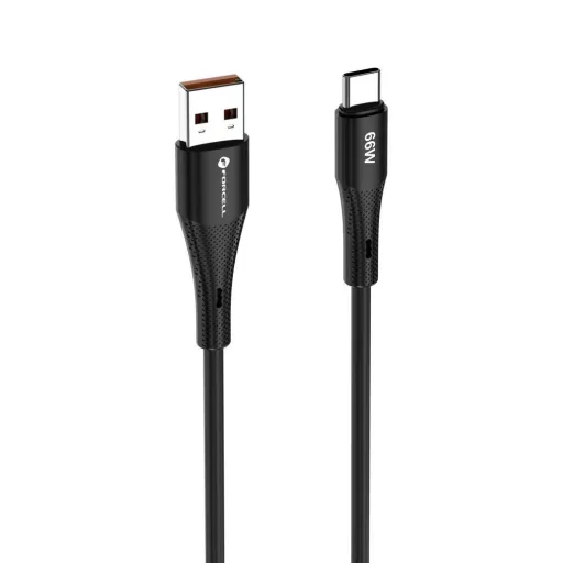 USB-A – USB-C töltőkábel Forcell F-Energy QC4.0 3A 66W szilikon 1 m C342 fekete