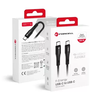   Forcell F-Energy USB-C – USB-C töltőkábel Silicone C347 QC4.0 PD 5A 100W 1 m fekete