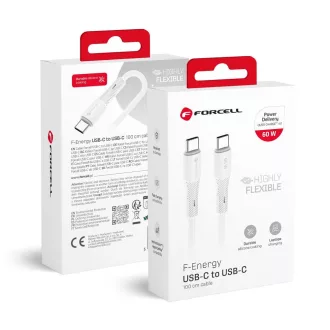   Forcell F-Energy USB-C – USB-C töltőkábel Silicone C344 QC4.0 PD 3A 60W 1 m fehér