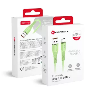   Forcell F-Energy USB-A – USB-C töltőkábel QC4.0 Silicone C342 3A 66W 1 m zöld