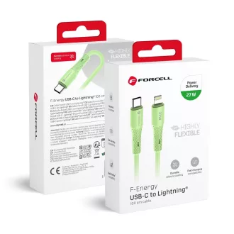   Forcell F-Energy USB-C – Lightning töltőkábel Silicone C346 PD 3A 27W 1 m zöld