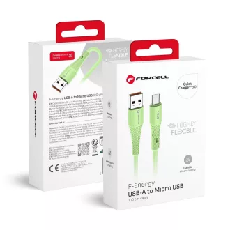   Forcell F-Energy USB-A – Micro USB töltőkábel QC3.0 Silicone C341 2,4A 18W 1 m zöld