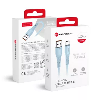   Forcell F-Energy USB-A – USB-C töltőkábel QC4.0 Silicone C342 3A 66W 1 m kék