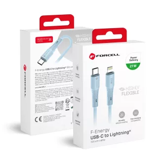   Forcell F-Energy USB-C – Lightning töltőkábel Silicone C346 PD 3A 27W 1 m kék