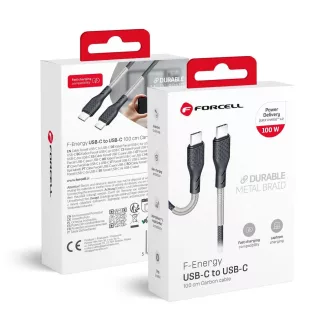  Forcell F-Energy USB-C – USB-C töltőkábel Carbon CB-04C QC4.0 PD 5A 100W 1 m fekete