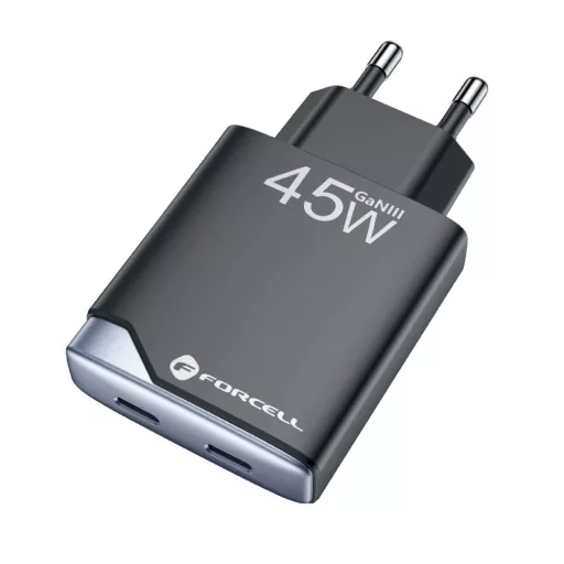 Forcell F-Energy hálózati töltő Ultra Slim GaN III 2×USB-C PD QC4.0 3A 45W B245201(2C) fekete