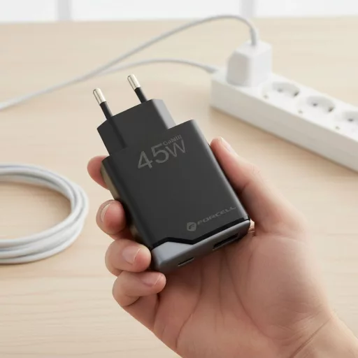 Forcell F-Energy hálózati töltő Ultra Slim GaN III 2×USB-C PD QC4.0 3A 45W B245201(2C) fekete
