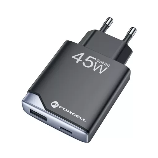 Forcell F-Energy hálózati töltő Ultra Slim GaN III USB-C + USB-A PD QC4.0 3A 45W B245202(1A1C) fekete