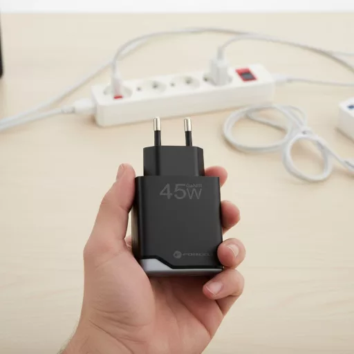Forcell F-Energy hálózati töltő Ultra Slim GaN III USB-C + USB-A PD QC4.0 3A 45W B245202(1A1C) fekete