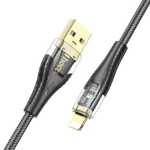 Hoco USB-A – Lightning töltőkábel U121 2,4A 1,2 m fekete-átlátszó