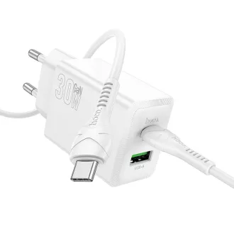   Hoco N71 hálózati töltő USB-A + USB-C QC3.0 PD AFC 3A 30W + USB-C - USB-C kábel fehér
