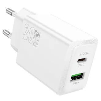   Hoco hálózati töltő USB-A + USB-C QC3.0 PD AFC 3A 30W N71 fehér