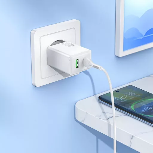 Hoco hálózati töltő USB-A + USB-C QC3.0 PD AFC 3A 30W N71 fehér