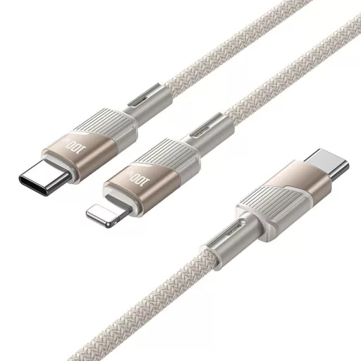 Hoco U139 2 az 1-ben USB-C töltőkábel (USB-C – USB-C + Lightning) 5A 100W 1,2 m arany