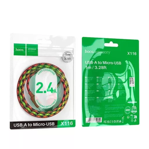 Hoco USB-A – Micro USB töltőkábel 2,4A 1 m Gradient piros