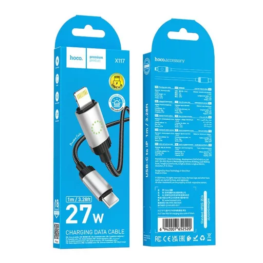 Hoco USB-C – Lightning töltőkábel X117 PD 27W 1 m fekete