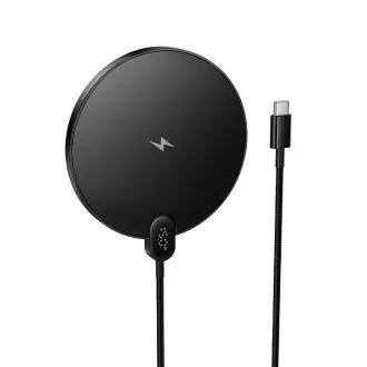   Hoco vezeték nélküli töltő USB-C kábellel és digitális kijelzővel 15W CW62 fekete