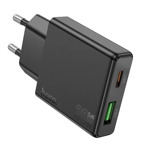 Hoco Slim hálózati töltő USB-A + USB-C QC3.0 PD 3A 20W N38 fekete
