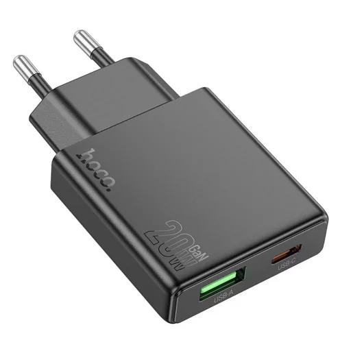 Hoco Slim hálózati töltő USB-A + USB-C QC3.0 PD 3A 20W N38 fekete